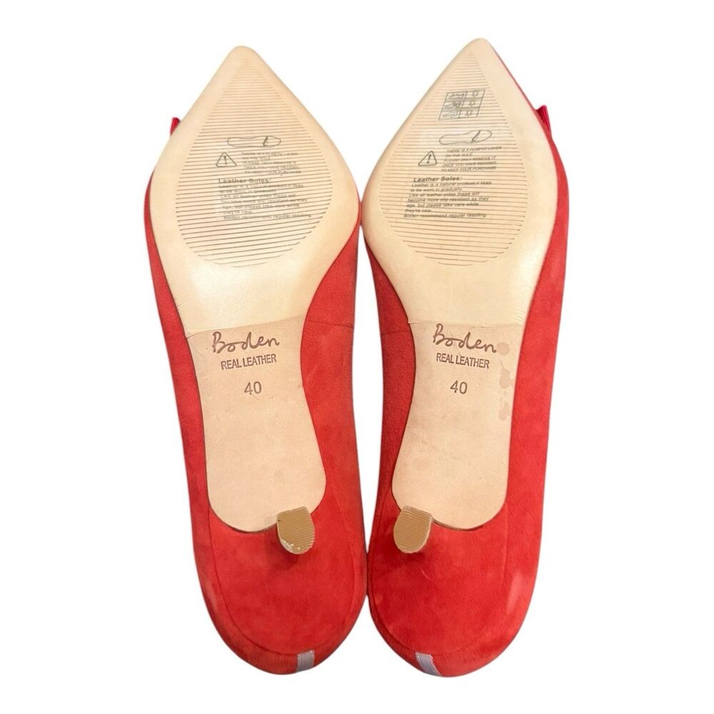 Boden Adelaide Kitten Heels EU 40 Red Suede Bow Coquette Preppy Pointed Toe - Picture 6 of 8